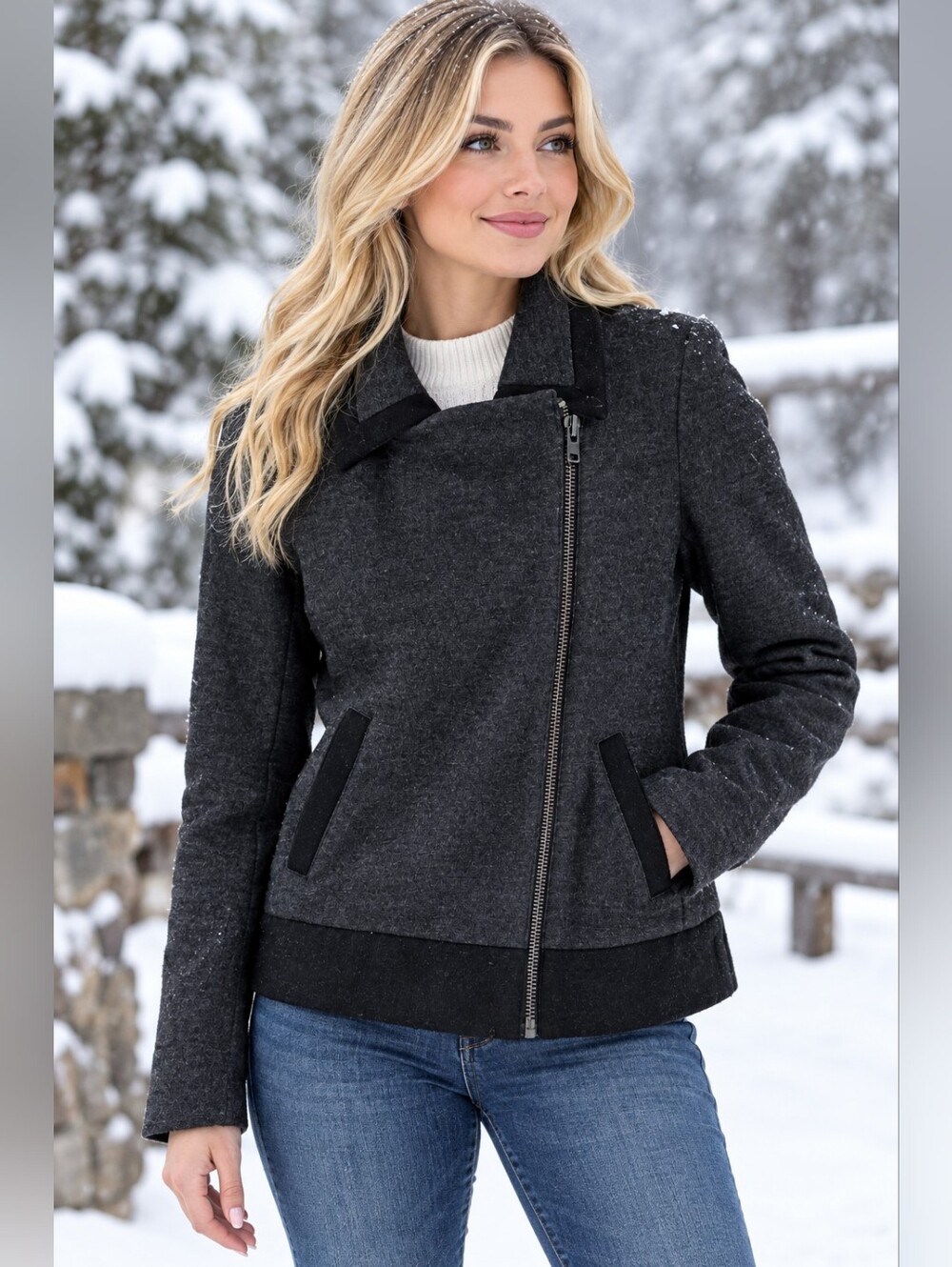 J. Crew Dark Charcoal Gray Zip-Front Moto Jacket